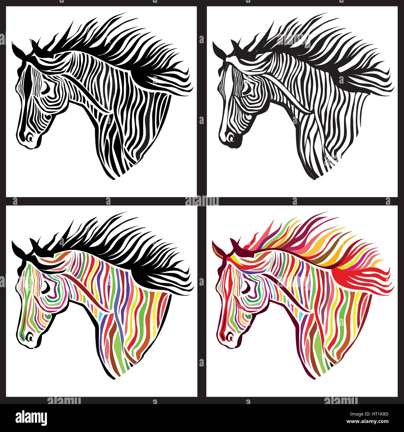 Tête de cheval paint set. animal sauvage sign Illustration de Vecteur