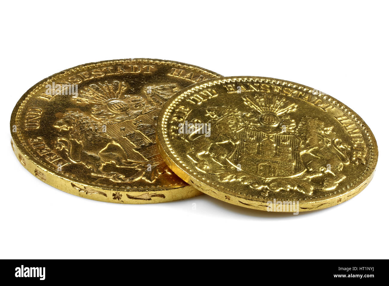 Pièces d'or de Hambourg (Allemagne) Goldmark isolé sur fond blanc Banque D'Images