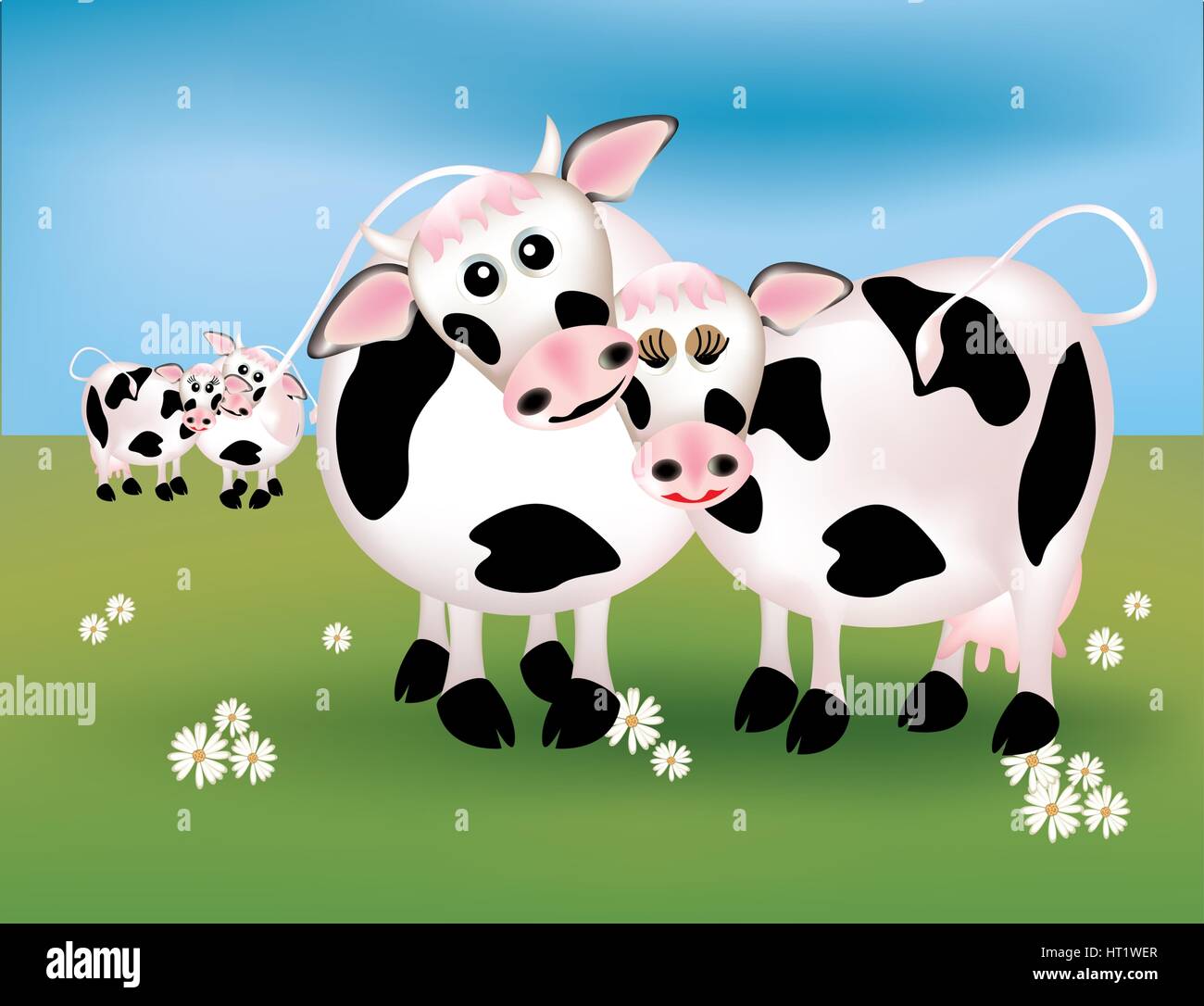 Les vaches dans le champ vert Banque D'Images