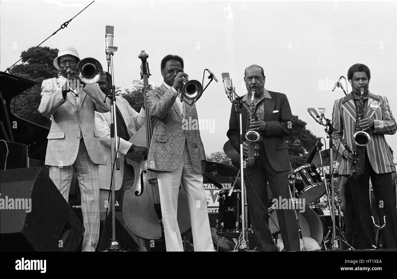 Al Grey, Clark Terry Frank Foster, Festival de Jazz de La Capitale, Knebworth, Herts, juillet 1982. Artiste : Brian O'Connor. Banque D'Images