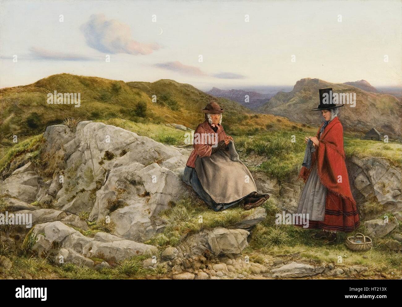 'Paysage Gallois avec deux femme knitting', 1860. Artiste : William Dyce. Banque D'Images