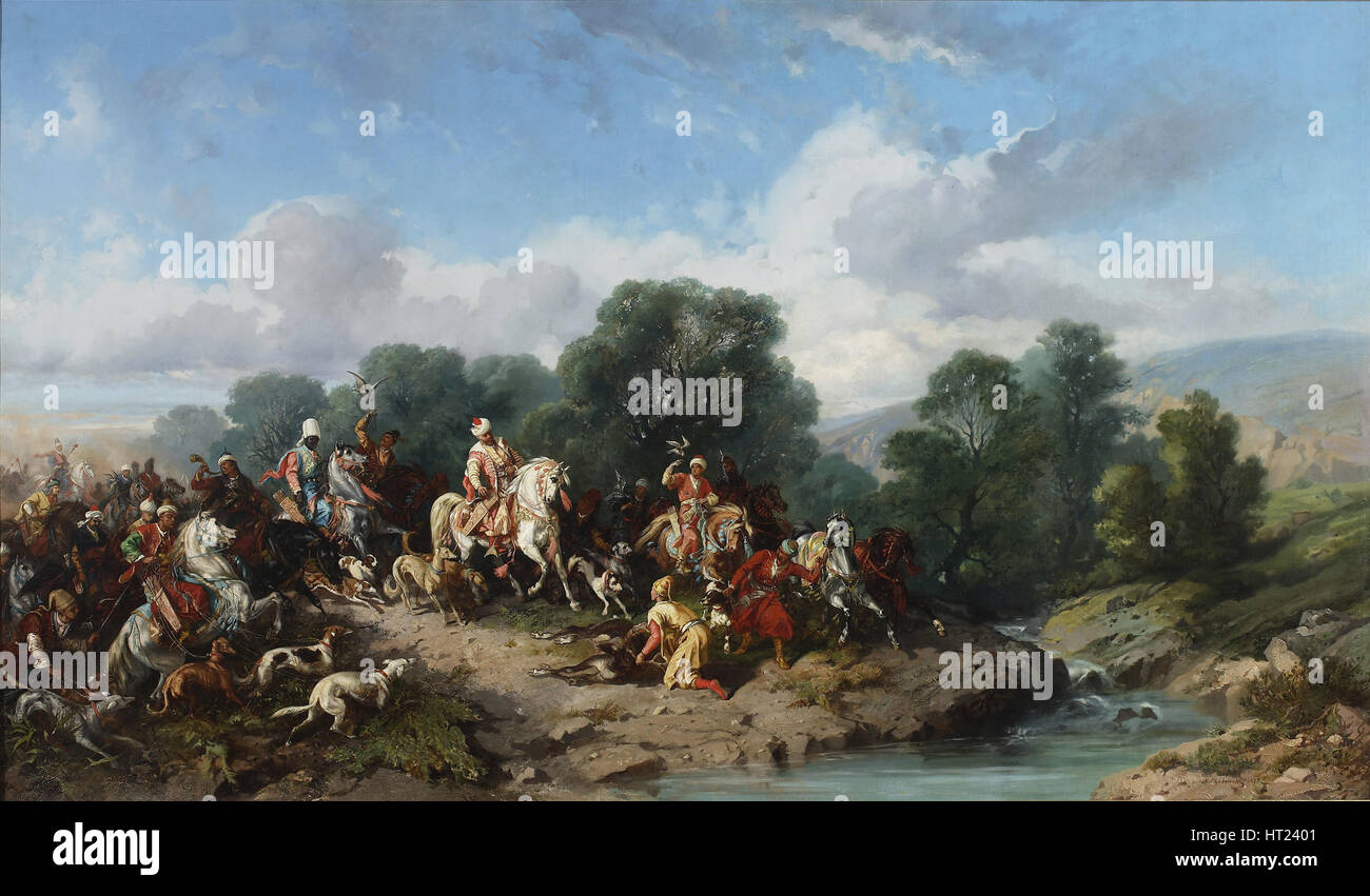 La fauconnerie du Sultan Ahmed III, 1873. Artiste : Khlebovsky, Stanislav (1835-1884) Banque D'Images