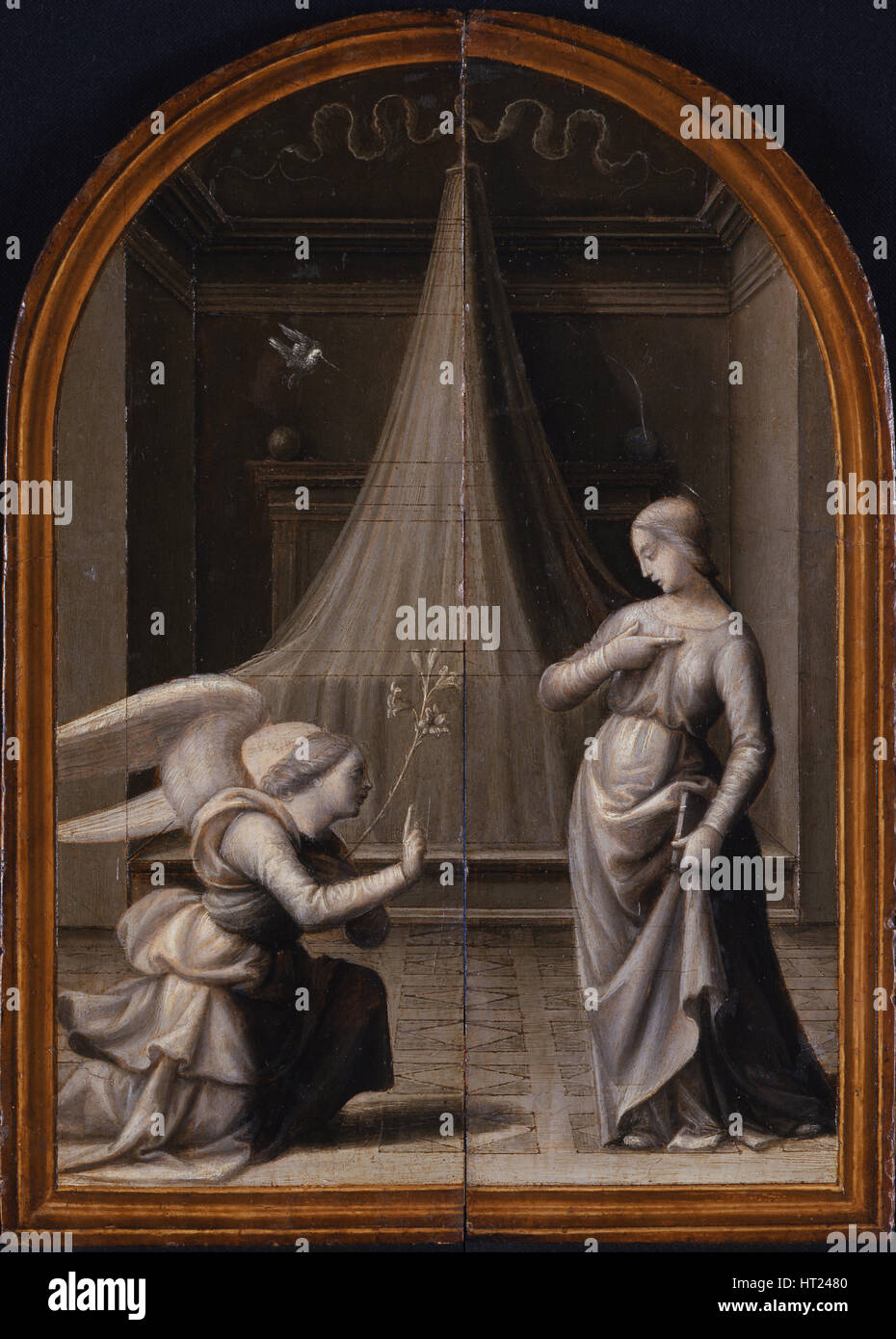 L'Annonciation. (Triptyque, marche arrière), 1500. Albertinelli Mariotto Artiste :, (1474-1515) Banque D'Images