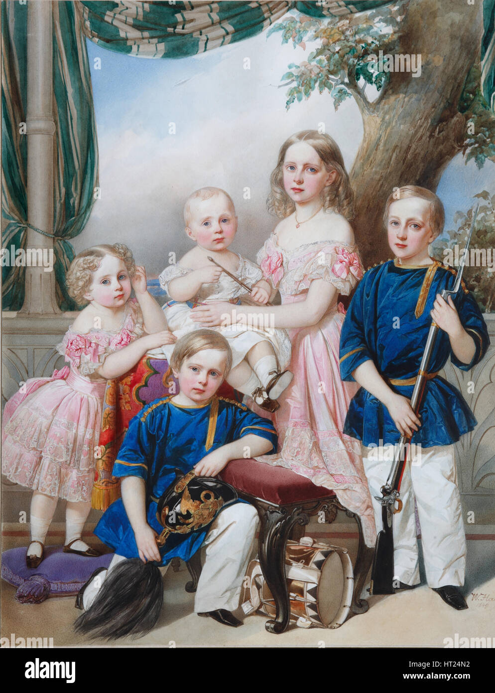Les enfants de Duc Pierre d'Oldenbourg (1812-1881) : Alexandra, Katharine, Nikolaus, Alexander et Georg Artist : Hau (Gau), Vladimir Ivanovitch (1816-189 Banque D'Images