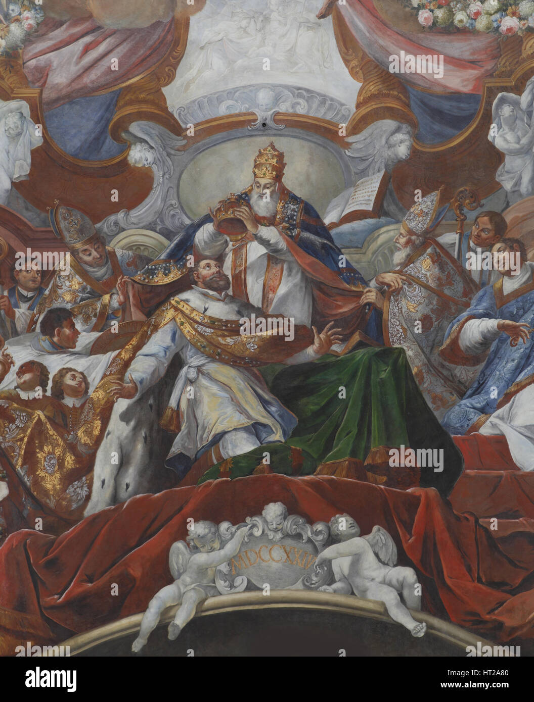 Le couronnement impérial de Charlemagne par le Pape Léon III en 800, 1724. Artiste : Stauder, Carl Jacob (1694-1756) Banque D'Images