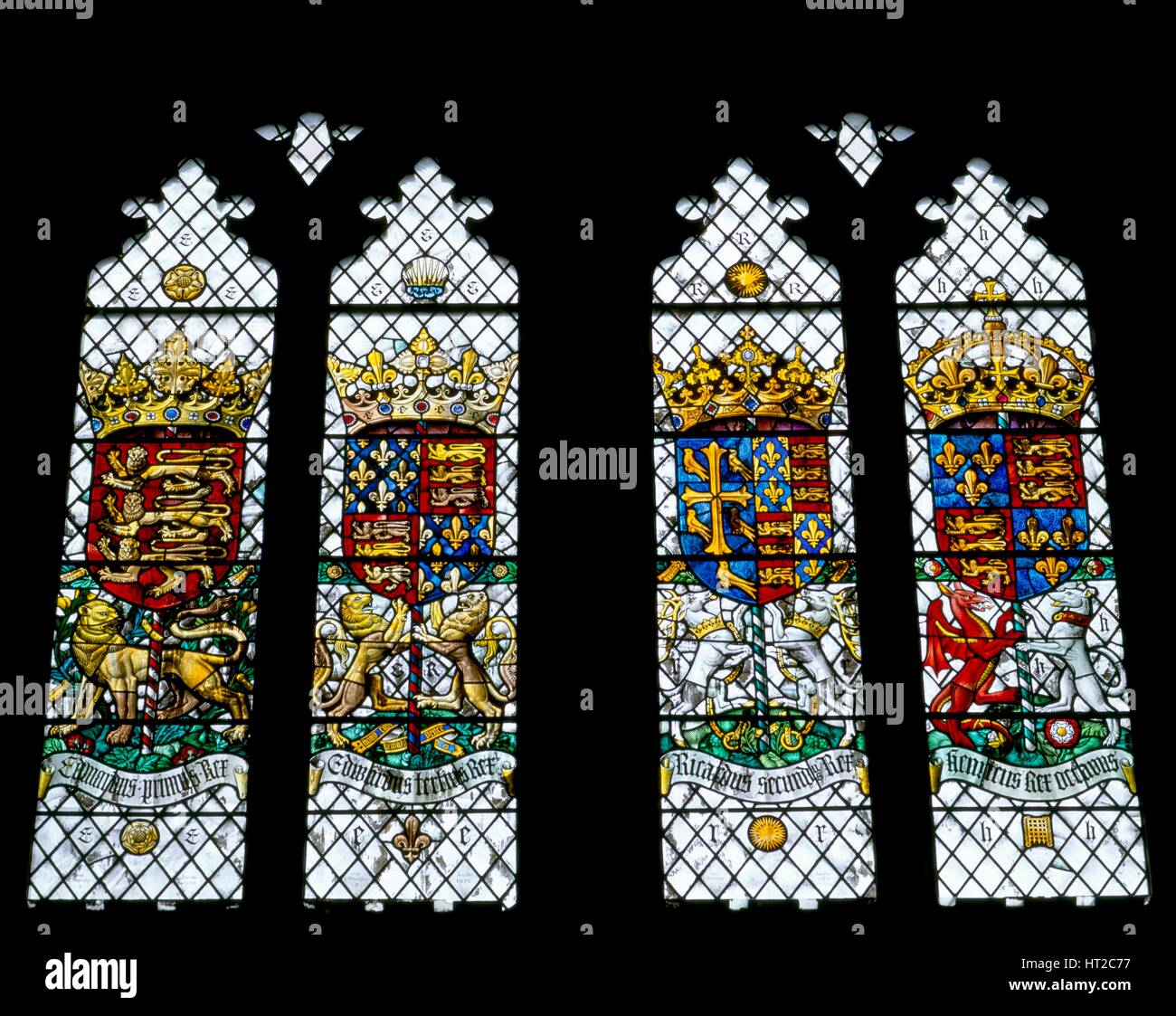 Détail du vitrail dans le Grand Hall du Palais d'Eltham, Greenwich, London, c2000s( ?). Artiste : Inconnu. Banque D'Images
