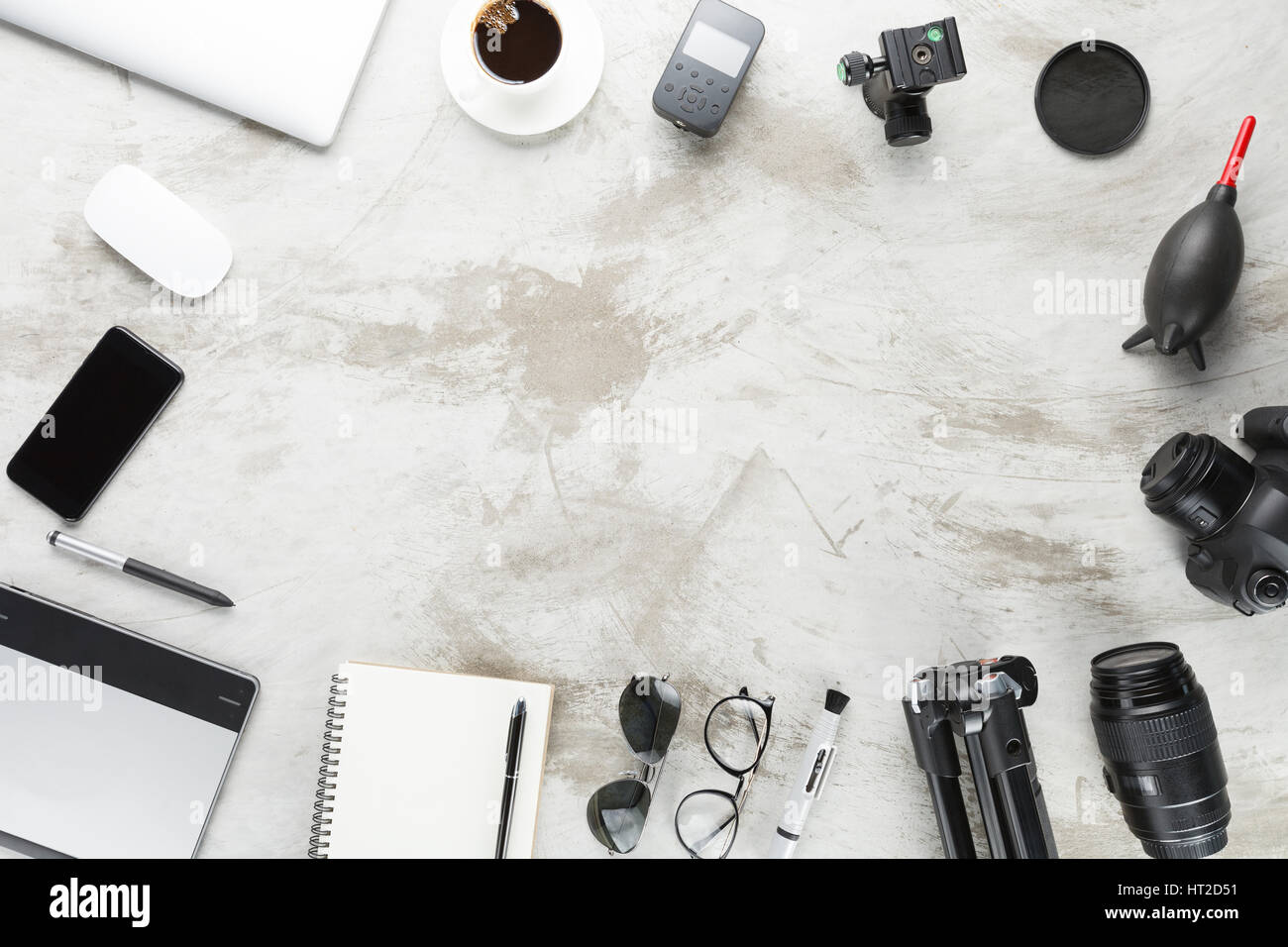 Accessoires de photographie sur Vue de dessus Banque D'Images