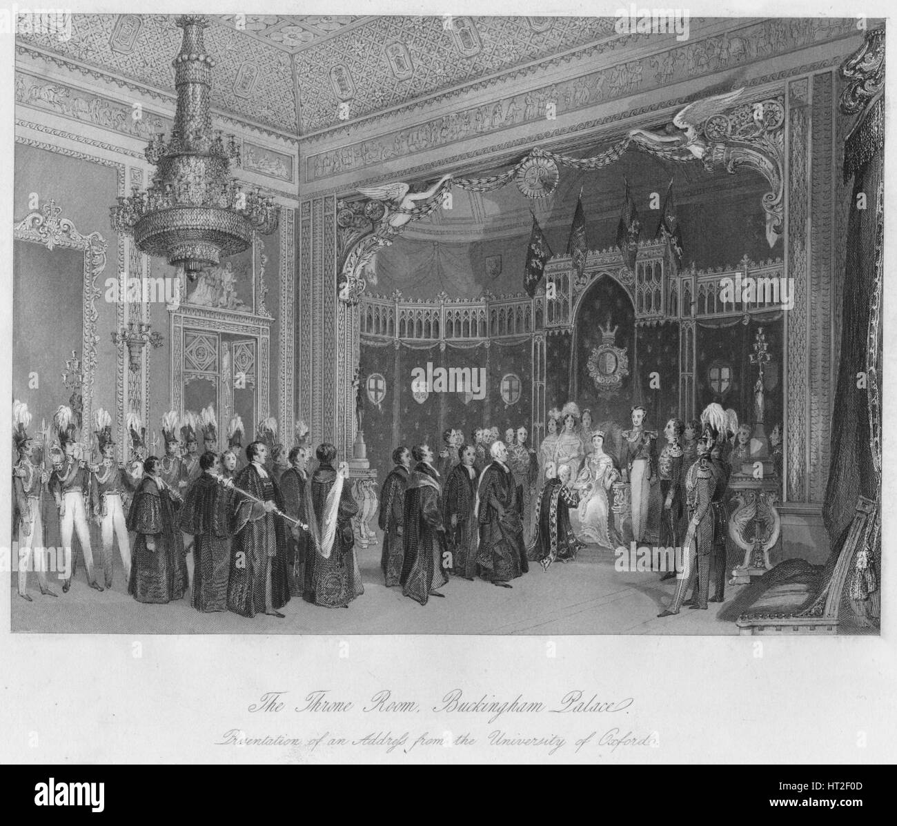 "La salle du trône, le palais de Buckingham. Présentation d'une adresse de l'Université d'Oxford", c184 Artist : Henry Melville. Banque D'Images