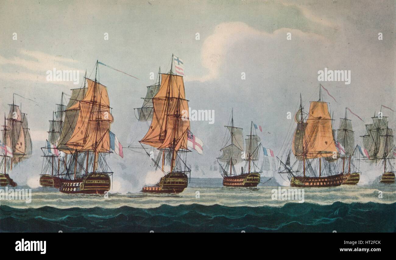 L'action de l'trachan "off Ferrol', c1806. Artiste : Thomas Whitcombe. Banque D'Images