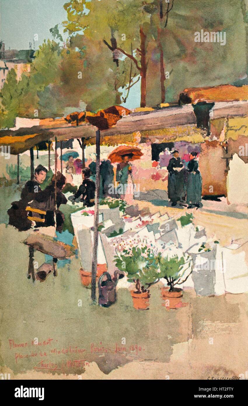 "Marché aux Fleurs", Paris 1890, (1897) Artiste : Charles John Watson. Banque D'Images