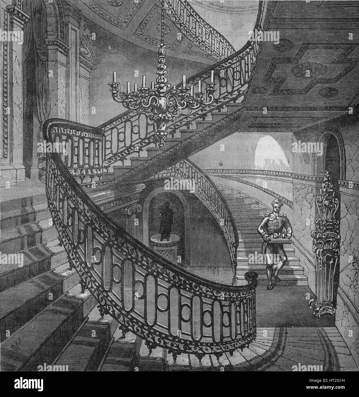 Grand escalier à Carlton House, Westminster, Londres, c1820 (1878). Artiste : Inconnu. Banque D'Images