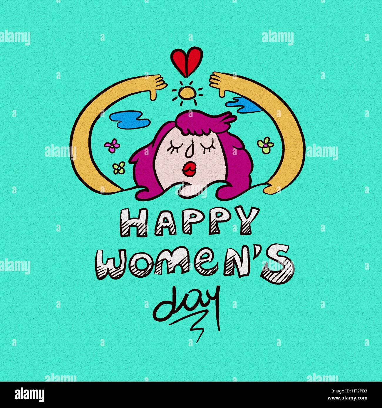 Happy international women's day celebration mars 8 doodle. Concept illustration croquis, fille de la protection de l'environnement de la terre. Vecteur EPS10. Illustration de Vecteur