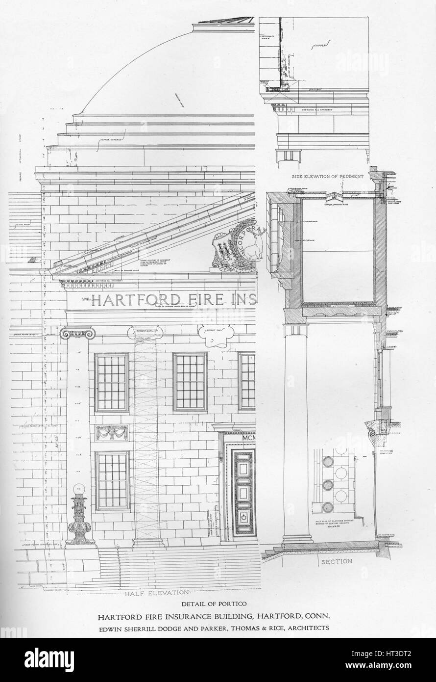 Détail de portico - Hartford Fire Insurance Building, Hartford, Connecticut, 1922. Artiste : Edwin Sherrill Dodge et Parker, Thomas et le riz. Banque D'Images