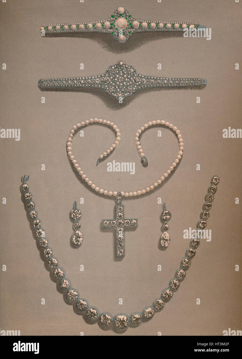 'Collier, boucles d'oreilles, bracelets cadeaux de mariage présentés à Alexandra de Danemark", 1863. Artiste : Robert Dudley. Banque D'Images