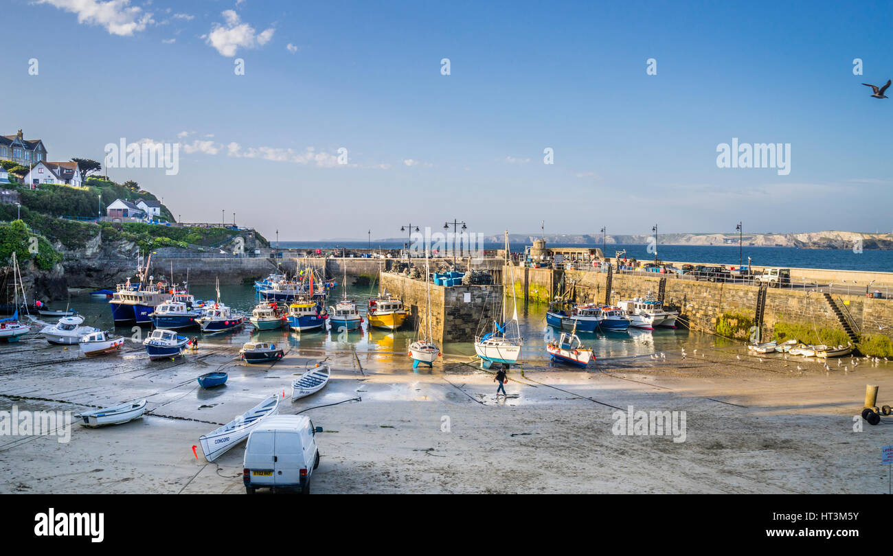 Royaume-uni, le sud-ouest de l'Angleterre, Cornwall, Newquay, vue du port de Newquay à marée basse Banque D'Images
