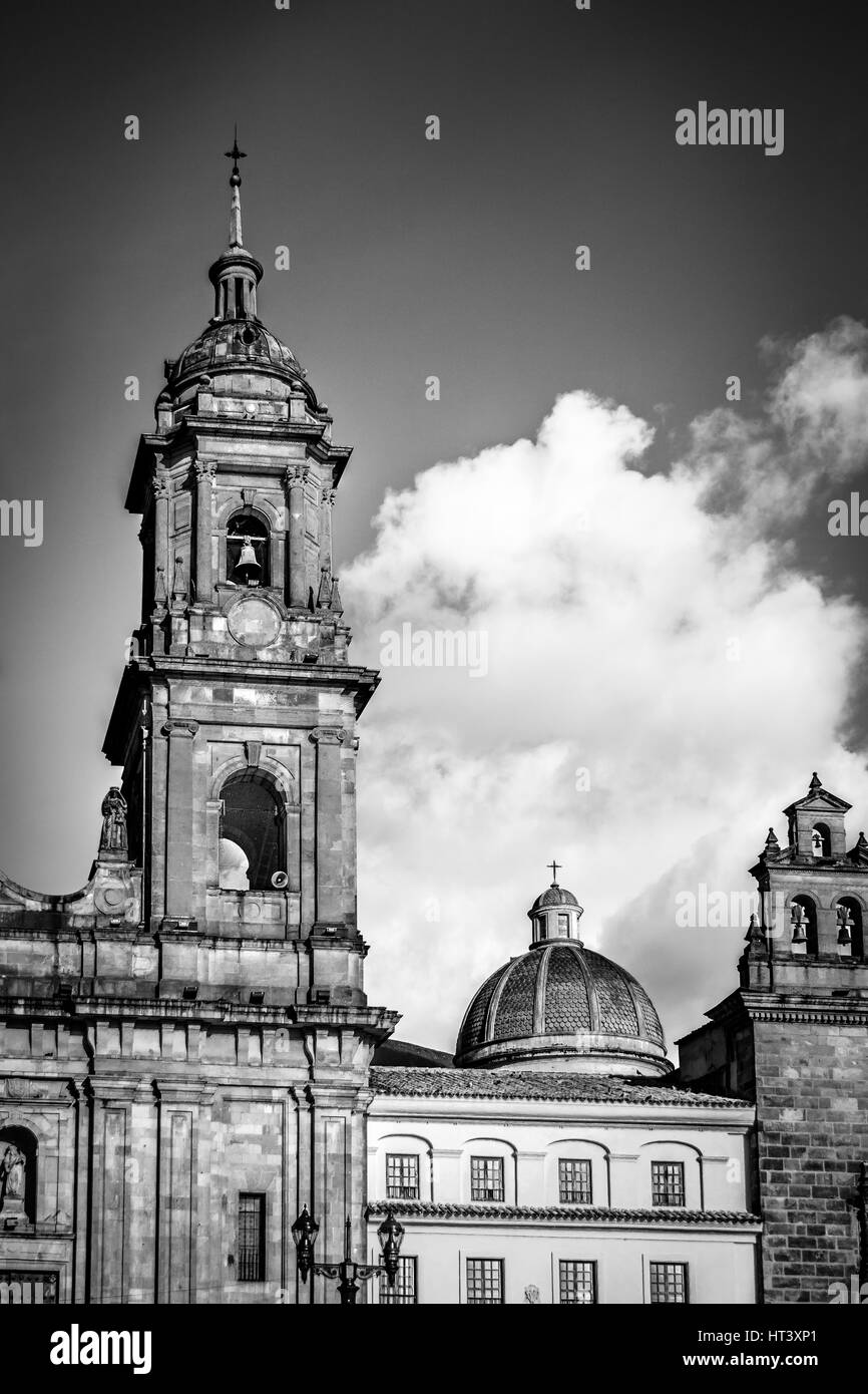 Détail en noir et blanc de la cathédrale de Bogota - Bogota, Colombie Banque D'Images