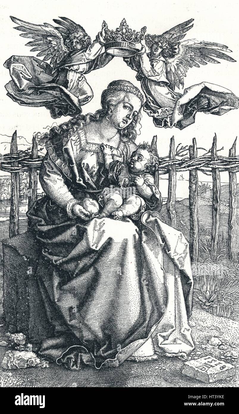 "La Vierge à l'enfant couronnée par deux anges, 1518, (1906). Artiste : Albrecht durer. Banque D'Images