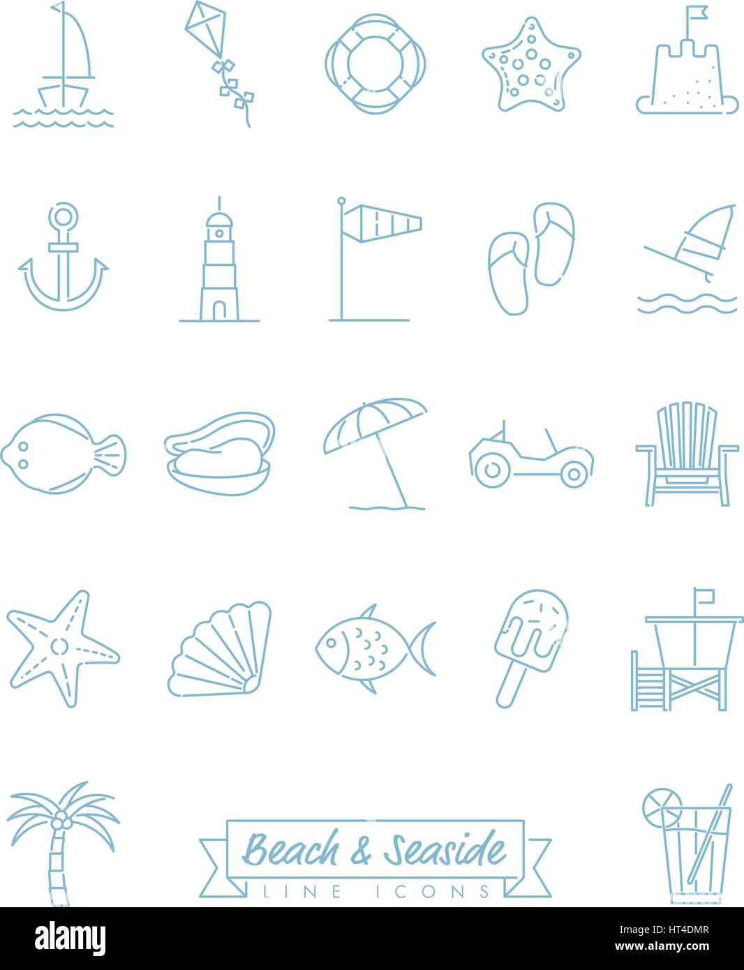 Collection de 22 light blue beach et plage de symboles connexes Illustration de Vecteur