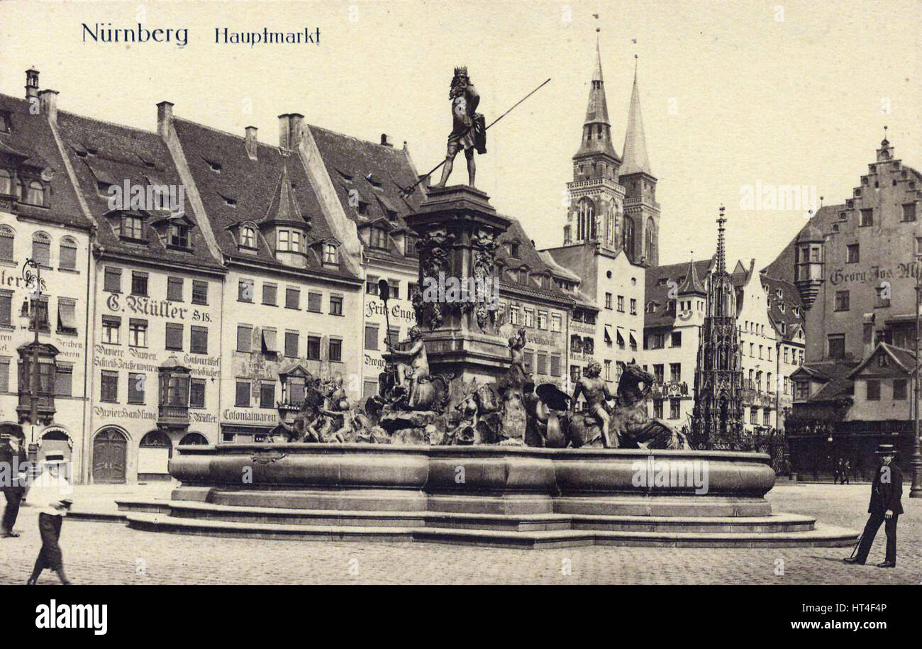 Nuernberg Principal marché Fontaine de Neptune vers 1905 Banque D'Images