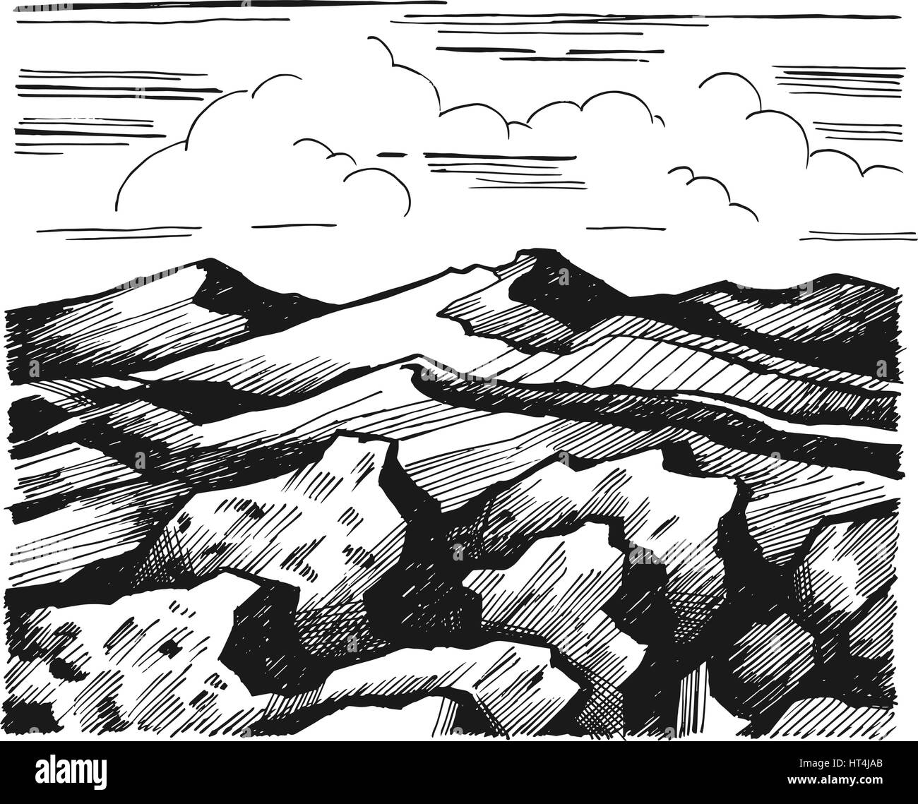 Montagnes et rock contre le ciel avec des nuages Illustration de Vecteur