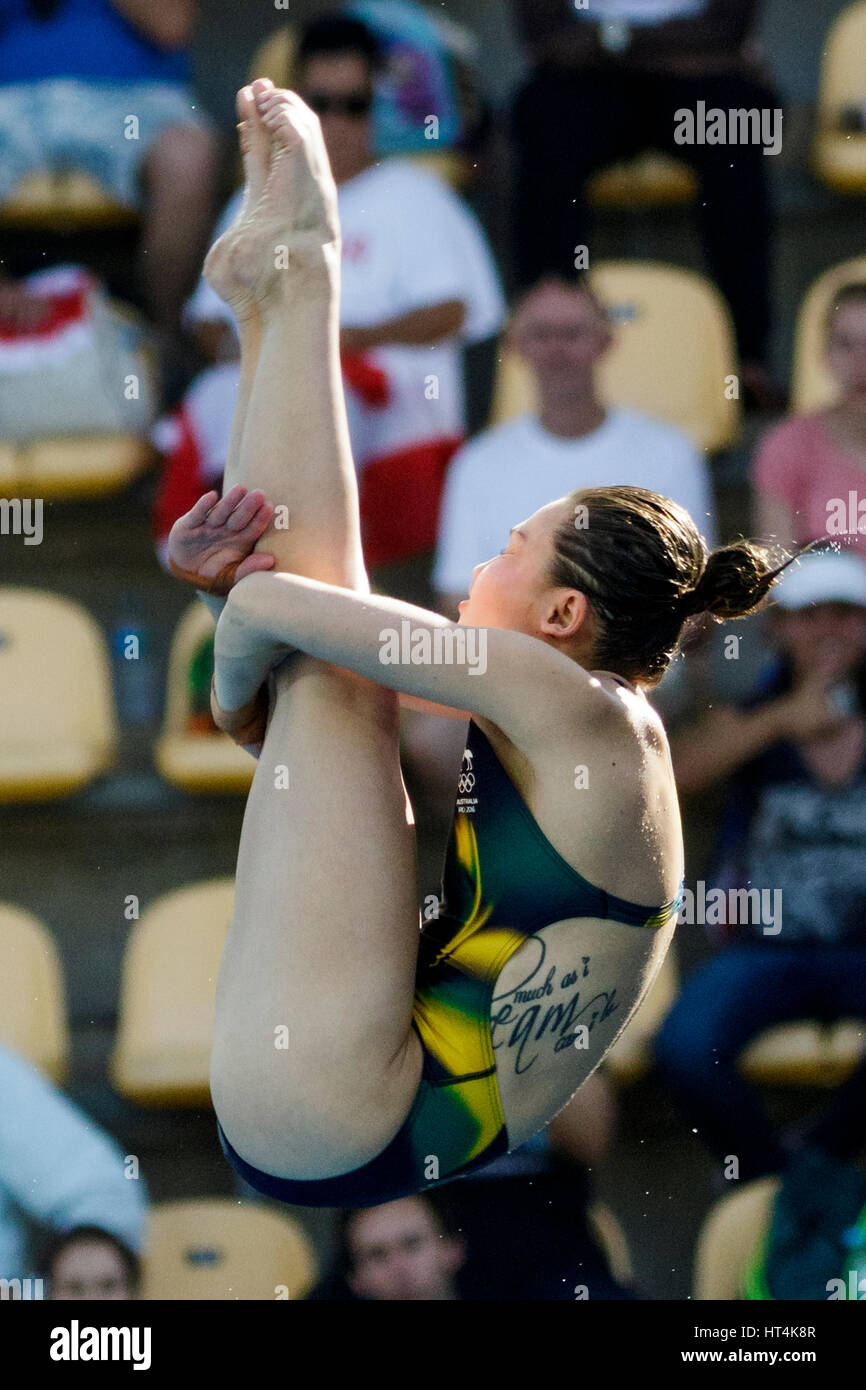 Rio de Janeiro, Brésil. 18 août 2016 Melissa Wu (AUS) participe à la plate-forme de plongée femme 10m préliminaire à l'été 2016 Jeux Olympiques. ©PAUL Banque D'Images