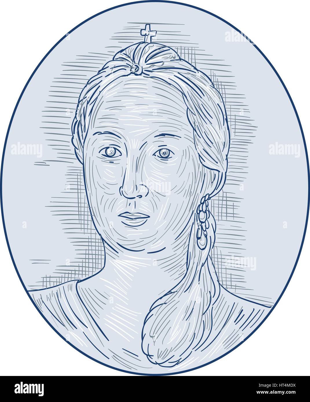 Croquis dessin illustration style du xviiie siècle, de l'impératrice russe buste vu de l'avant ensemble à l'intérieur de la forme ovale. Illustration de Vecteur