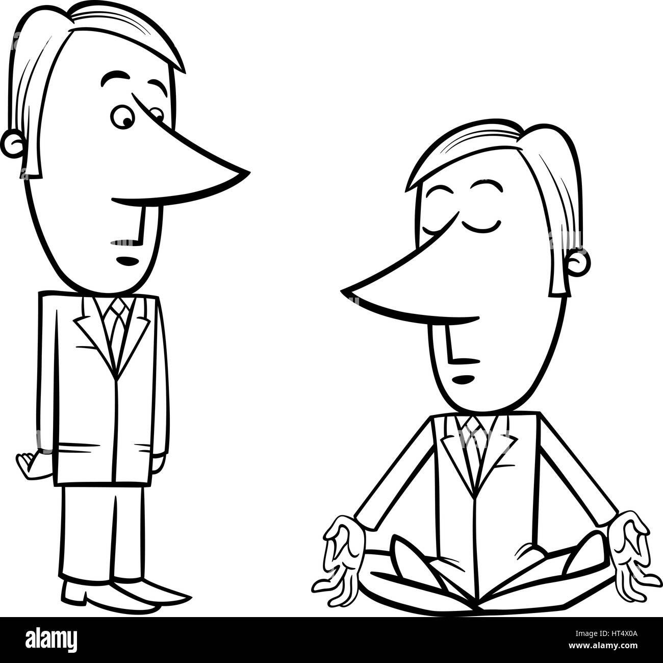 Concept noir et blanc Illustration Cartoon de méditer et homme d'affaires surpris Manager Illustration de Vecteur