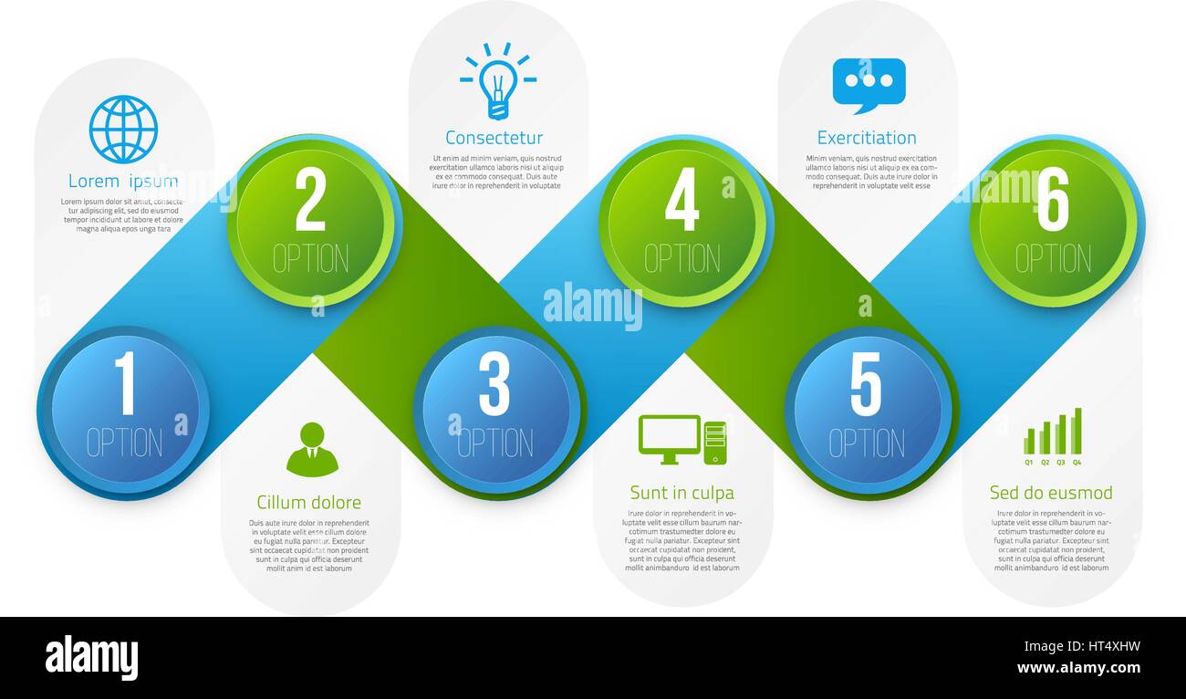 L'infographie avec 6 étapes ou options bleu et vert Illustration de Vecteur