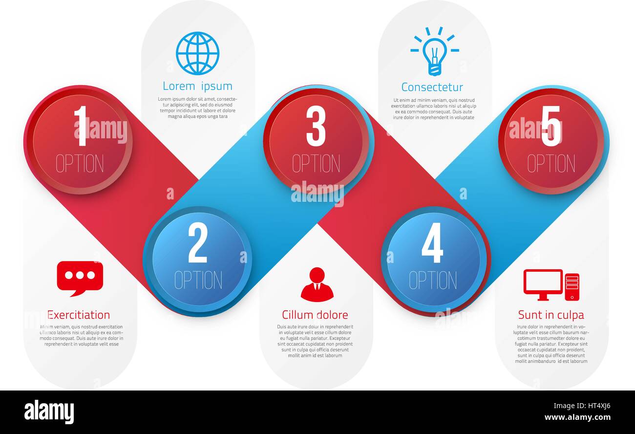L'infographie avec 5 étapes ou options bleu et rouge Illustration de Vecteur