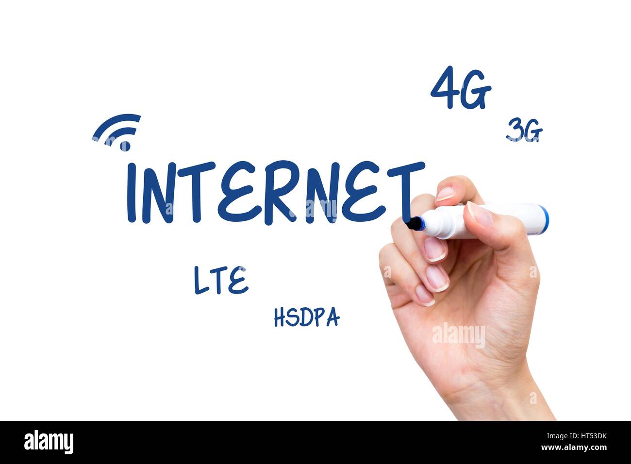 Les normes de l'internet l'écriture main content avec marqueur bleu sur tableau blanc virtuel Banque D'Images