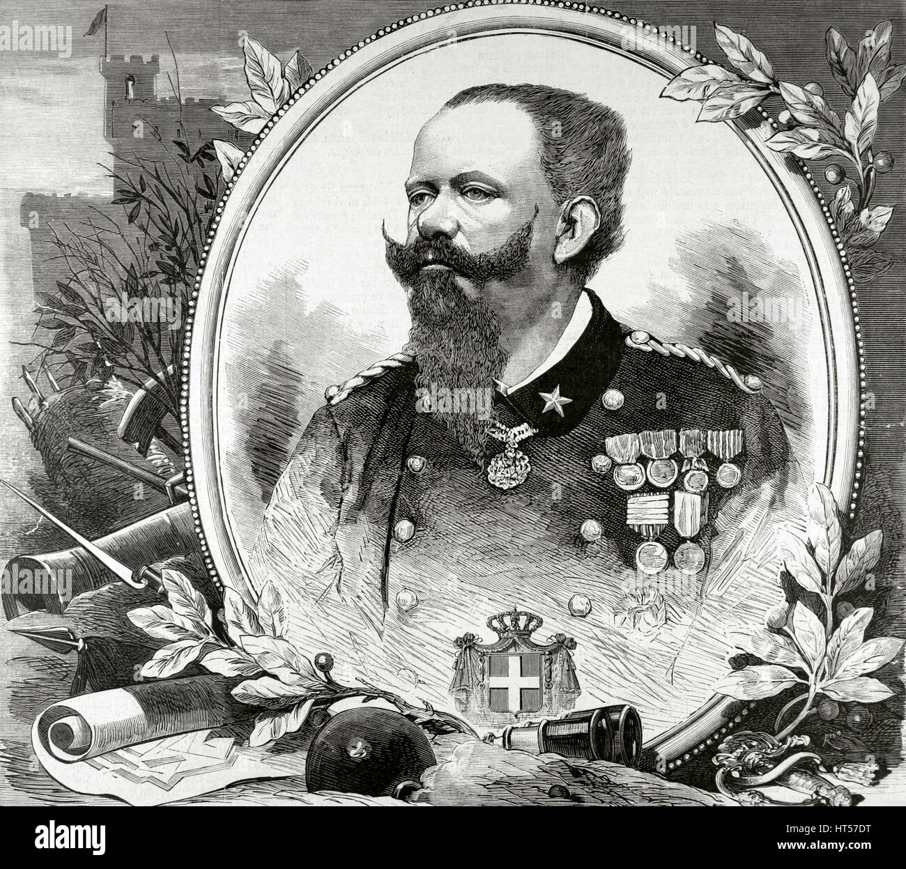 Victor Emmanuel II (1820-1878). Roi de Sardaigne (1849-1861) et Roi d'Italie (1861-1878). Portrait. Gravure de Rico. 'La Ilustracion espanola y Americana'. Banque D'Images