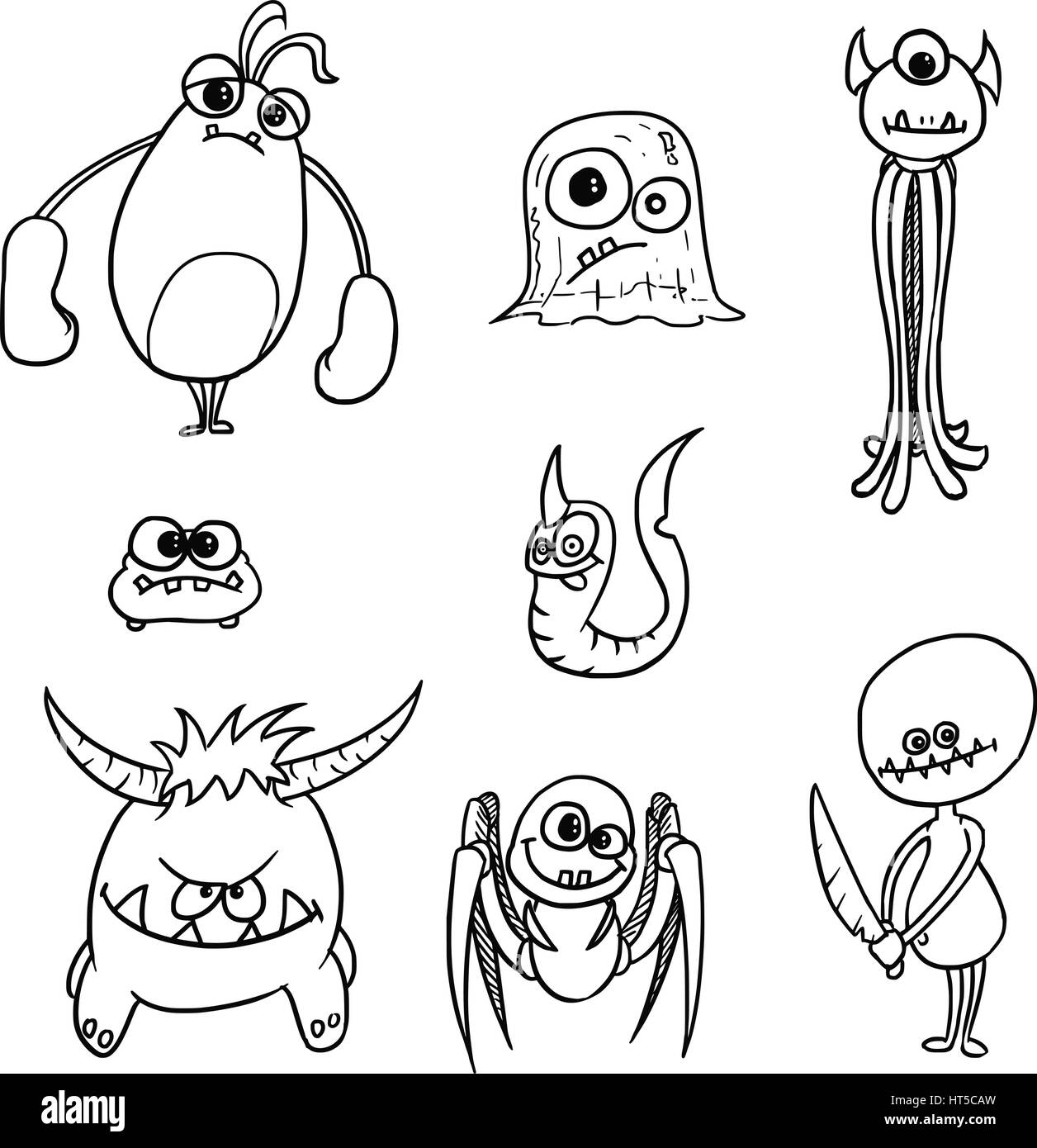 Set01 de cartoon vector doodle monsters Illustration de Vecteur