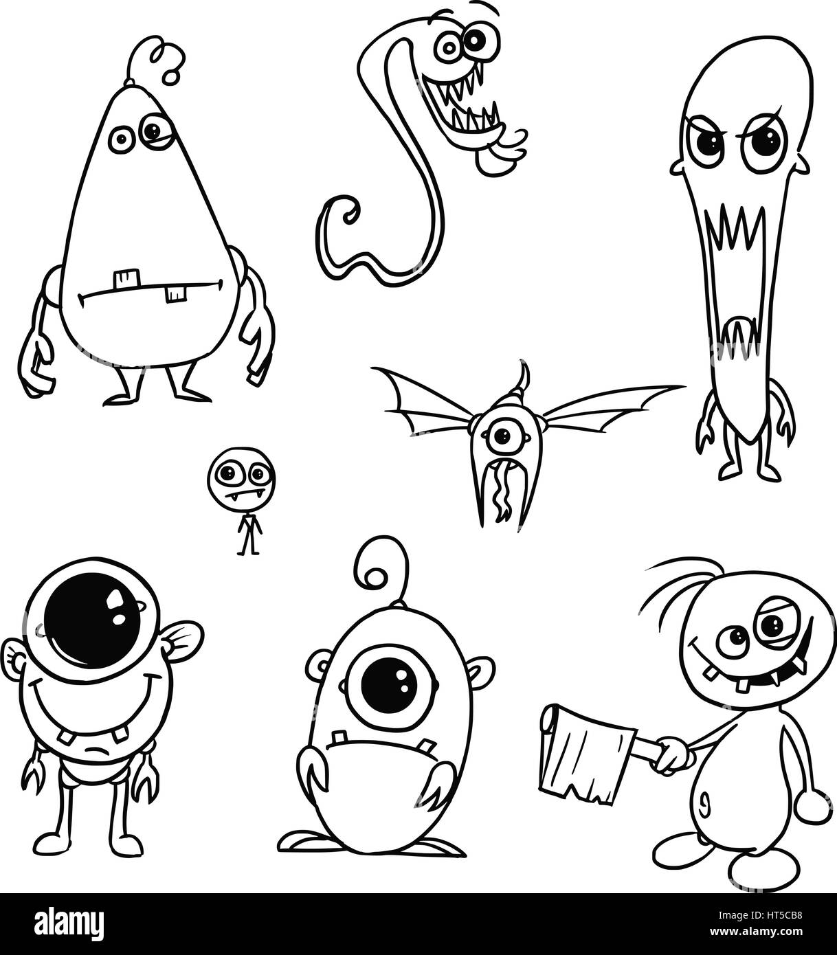 Set02 de cartoon vector doodle monsters Illustration de Vecteur