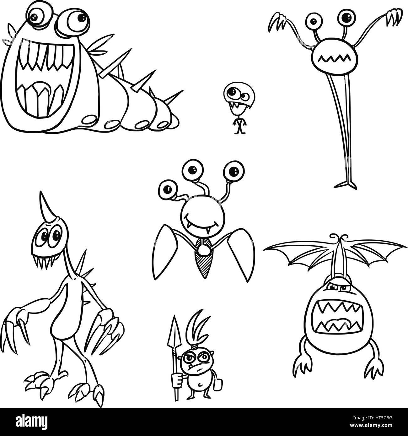 Set03 de cartoon vector doodle monsters Illustration de Vecteur