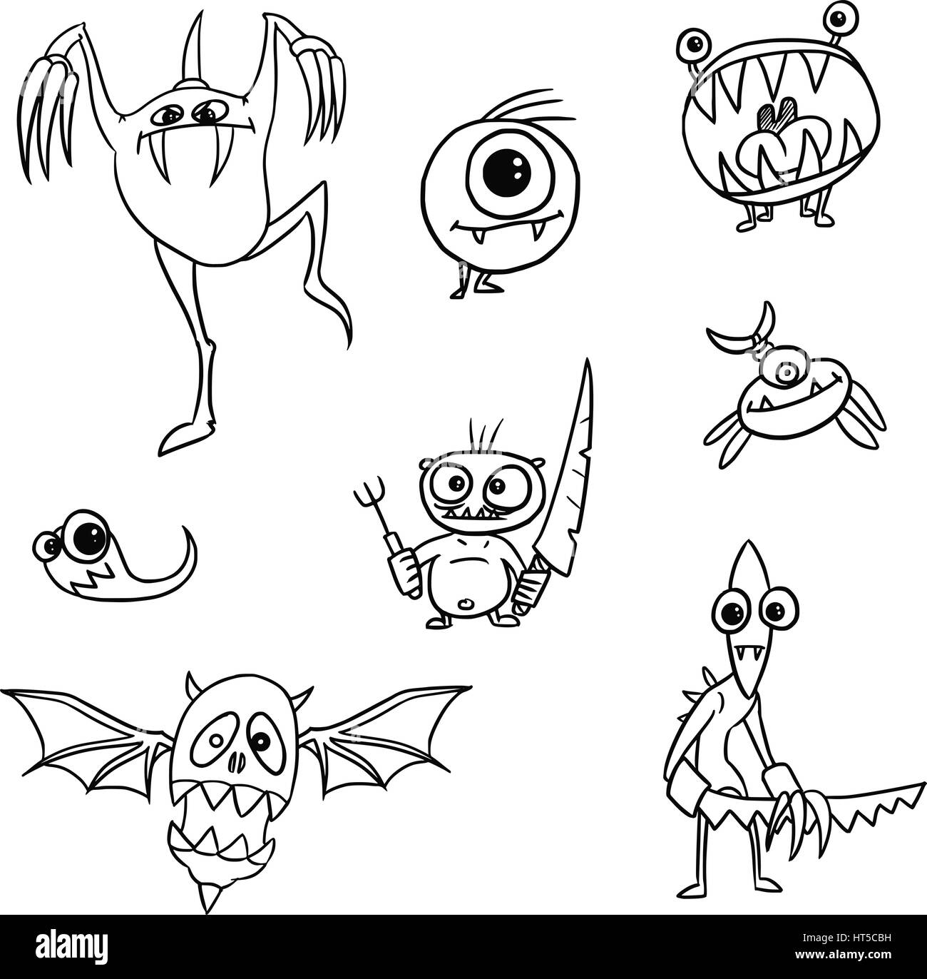 Set04 de cartoon vector doodle monsters Illustration de Vecteur