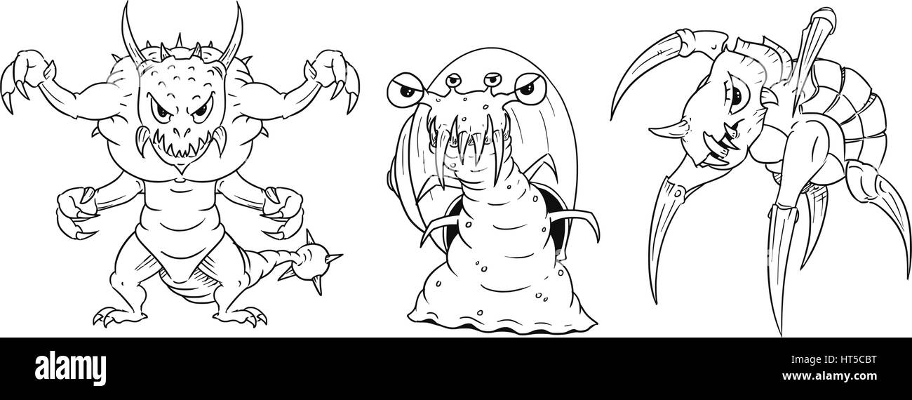 Vector cartoon ensemble de caricatures du monstre mutant dangereux, lézard et tortue escargot Illustration de Vecteur
