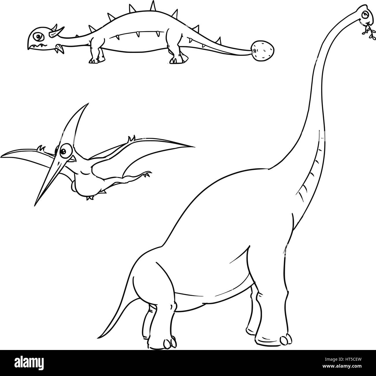 Cartoon Vector Set 01 de l'ancien monster - dinosaure brachiosaurus ankylosaurus, pterodactylus, Illustration de Vecteur