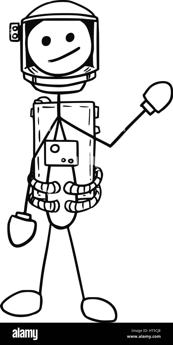Cartoon vector stickman astronaute dans le scaphandre Illustration de Vecteur