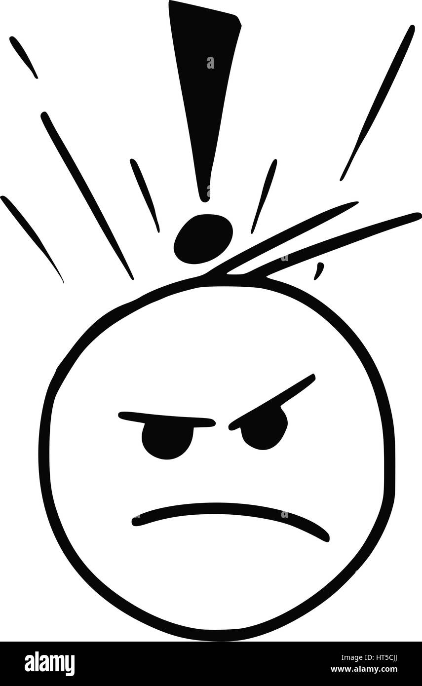 Doodle vecteur Smiley en colère face à la main avec point d'exclamation au-dessus Illustration de Vecteur