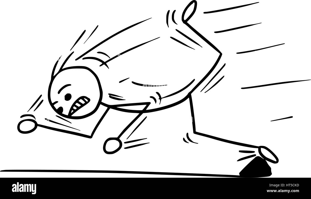 Cartoon vector stickman homme tombant stumble trip fort au stone Illustration de Vecteur