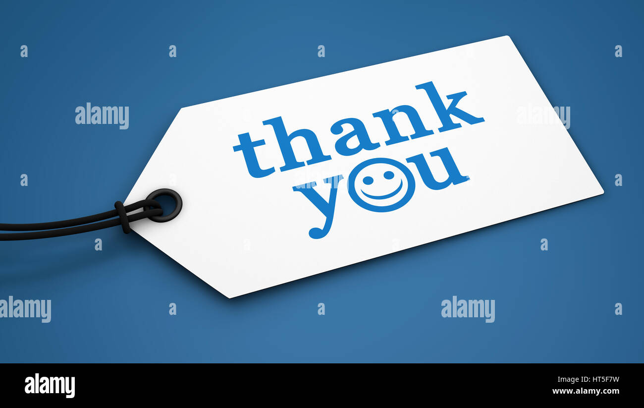 Merci de signer et de texte message remerciant le client sur une étiquette en papier tag 3D illustration. Banque D'Images