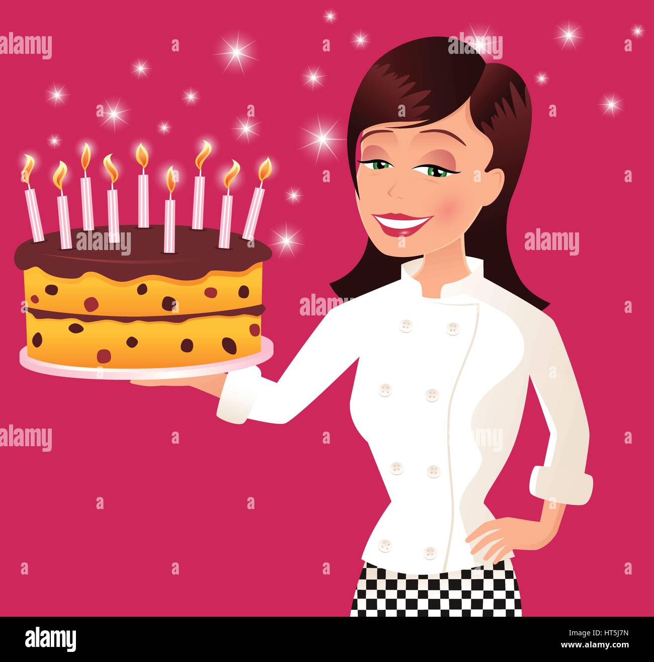 Une Image D Une Jeune Femme Chef Presentant Un Gateau D Anniversaire Image Vectorielle Stock Alamy