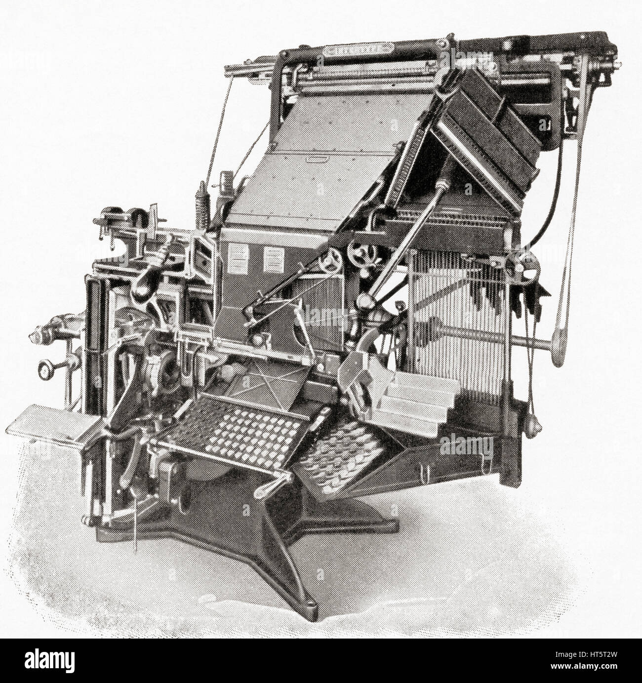 Le transtypage d'Interlocking Intertype machine. De Meyers lexique, publié 1927. Banque D'Images