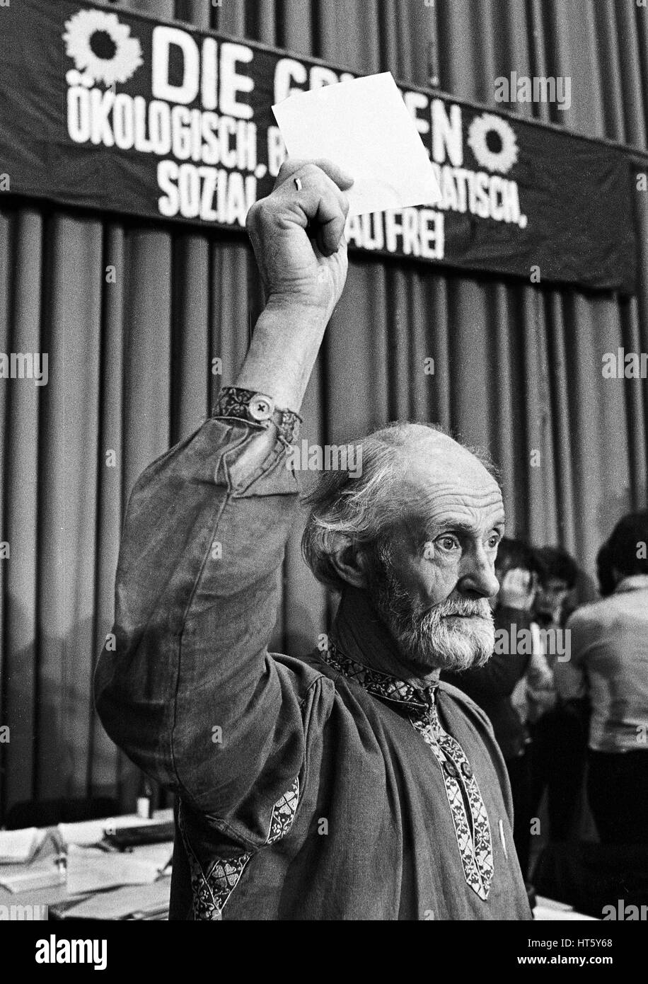 Karlsruhe, Allemagne 12.01.1980 - Congrès du parti fondateur du Parti Vert allemand (Die Gruenen) à Karlsruhe. Le sous-Baldur Springmann (agriculteur) Banque D'Images