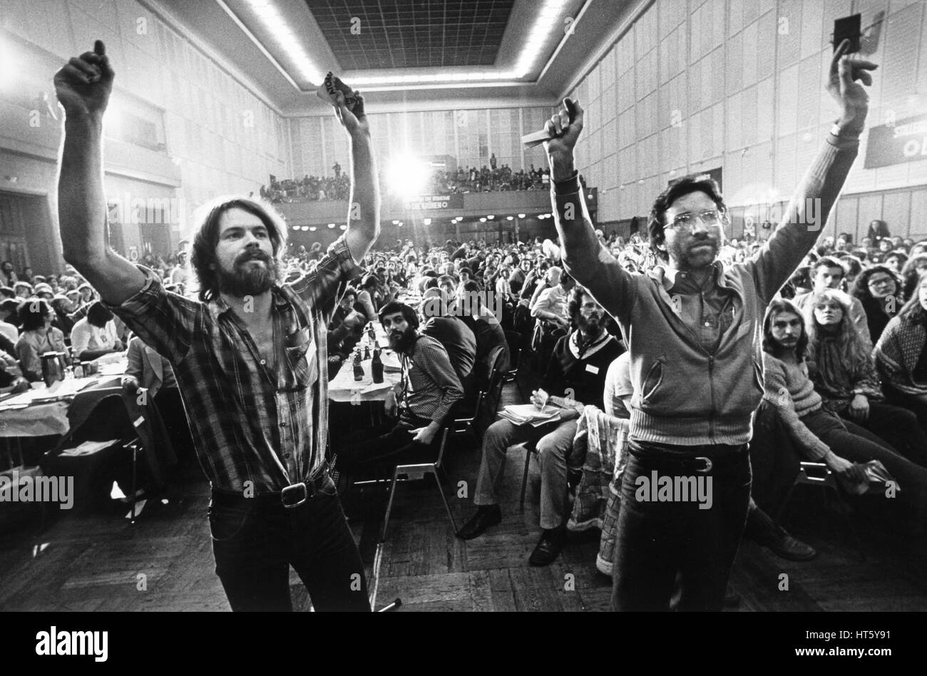 Karlsruhe, Allemagne 12.01.1980 - Congrès du parti fondateur du Parti Vert allemand (Die Gruenen) à Karlsruhe Banque D'Images