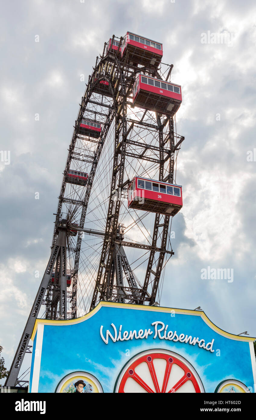 Vienne, Prater. Le Wiener Riesenrad (grande roue) dans le parc d'attractions Prater, Vienne, Autriche. C'est le plus célèbre de l'Orson Welles Banque D'Images