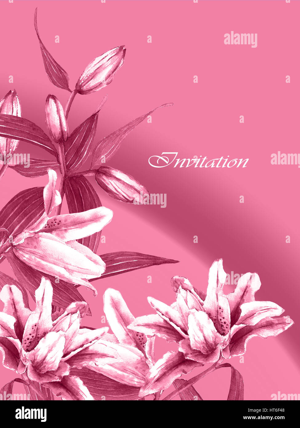 Bouquet Tropical asiatique de lys rose. Isolé sur fond blanc. La mode ou la papeterie, carte de voeux et d'invitation de style Hawaïen Banque D'Images
