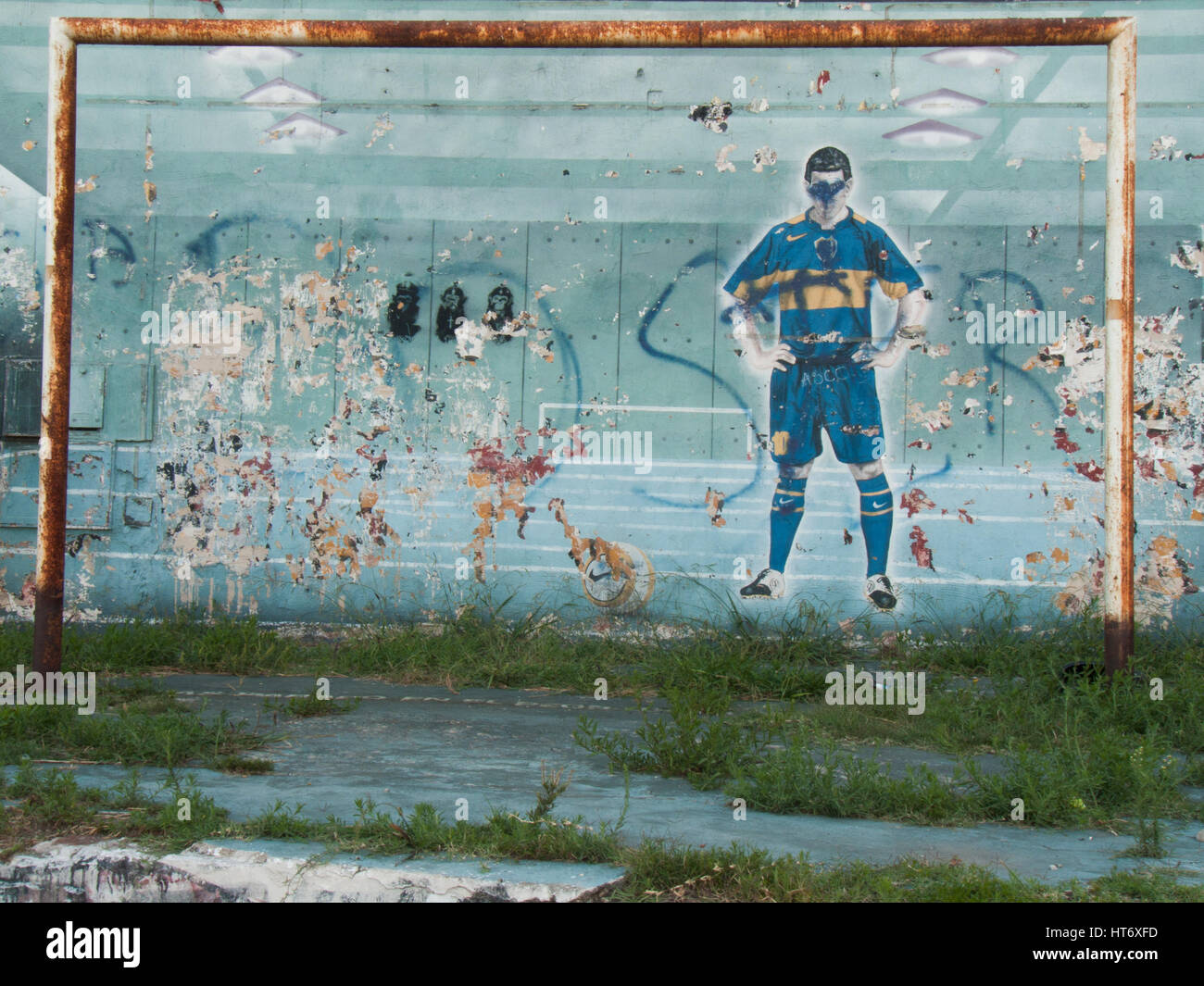 L'équipe de graffiti joueur de football de Boca Juniors sur mur dans le quartier La Boca, Buenos Aires, Argentine. Banque D'Images