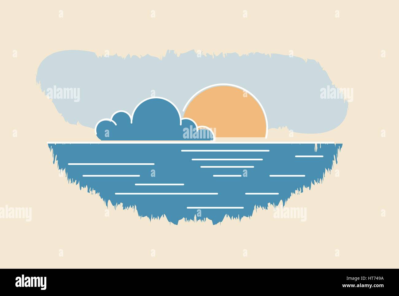 Nuage soleil seascape dessin. Résumé de l'été illustration vecteur coucher du soleil. Toile voyage paysage Horizon. Illustration de Vecteur