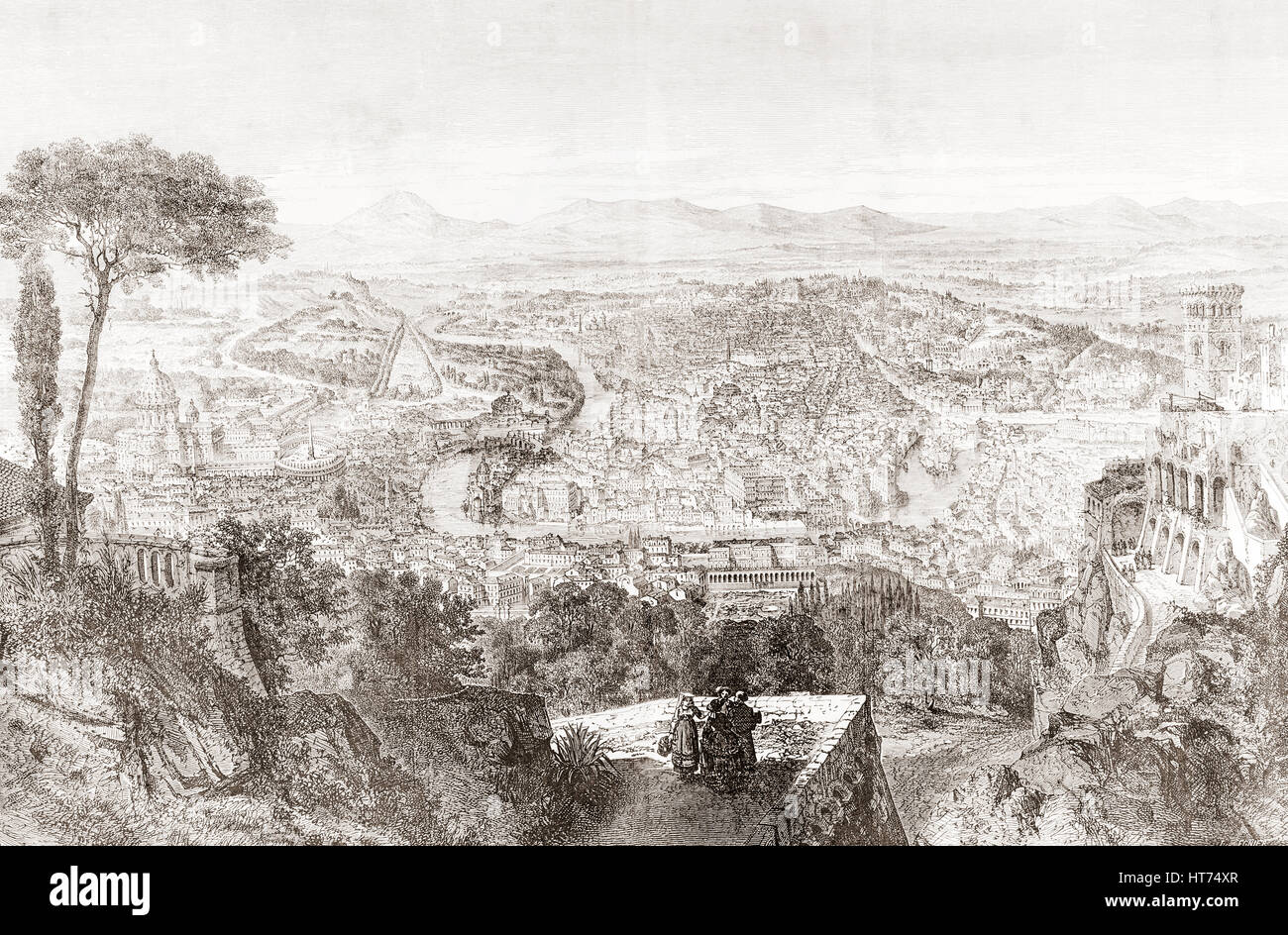Une vue de Rome, Italie au 19e siècle. D Album-Evenement, premier du journal L'Evenement, publié 1865. Banque D'Images